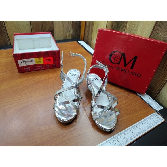 Chelsea Moreland Shoes Silver Glitter Rhinestone Girls 9M Lil Elegant Stunning - Picture 4 of 7